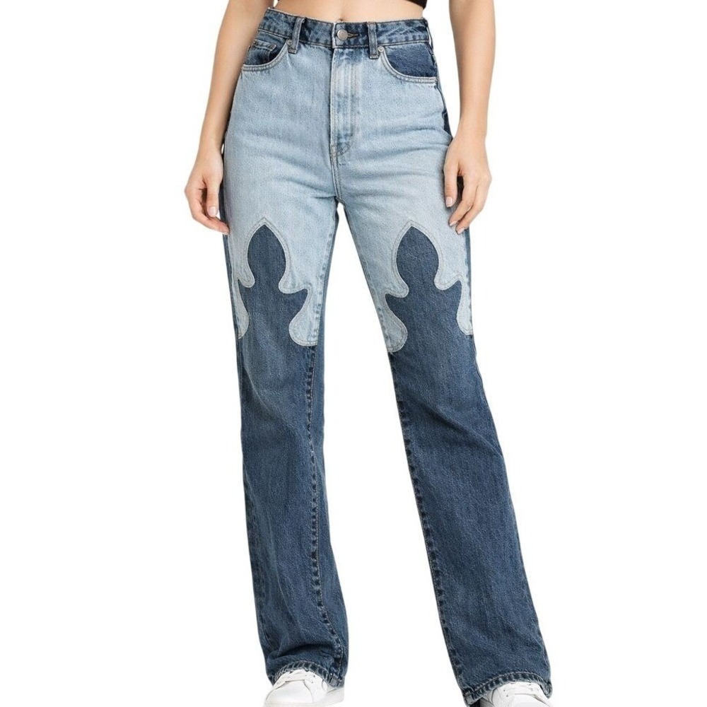 Revise Denim Star Graphic Two Tone Jeans 25 Western Cowboy Wide Leg High Rise US